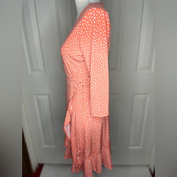 Gilli Orange Faux Wrap Dress with 3/4 Sleeves - Picture 2 of 6